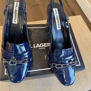 Karl Lagerfeld Glossy Navy Chain Heels